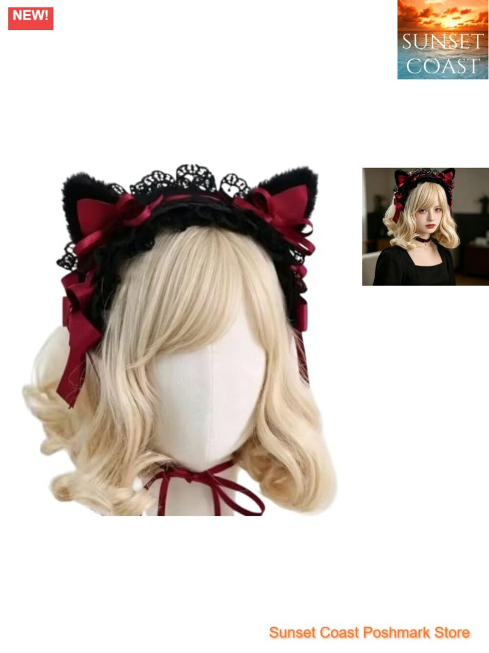 Lolita Cat Ear Headband Lace Satin Bow Cosplay